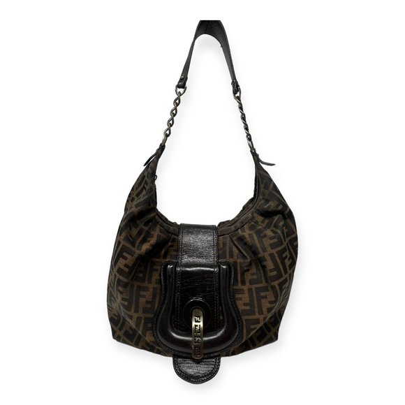 Fendi Brown Zucca B Buckle Canvas Leather Shoulder Bag - Picture 3 of 14